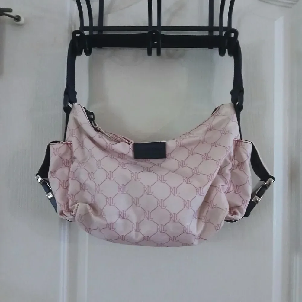 Vintage Y2K Lauren Ralph Lauren Pink Monogram Hobo Bag Utility Buckle Pockets